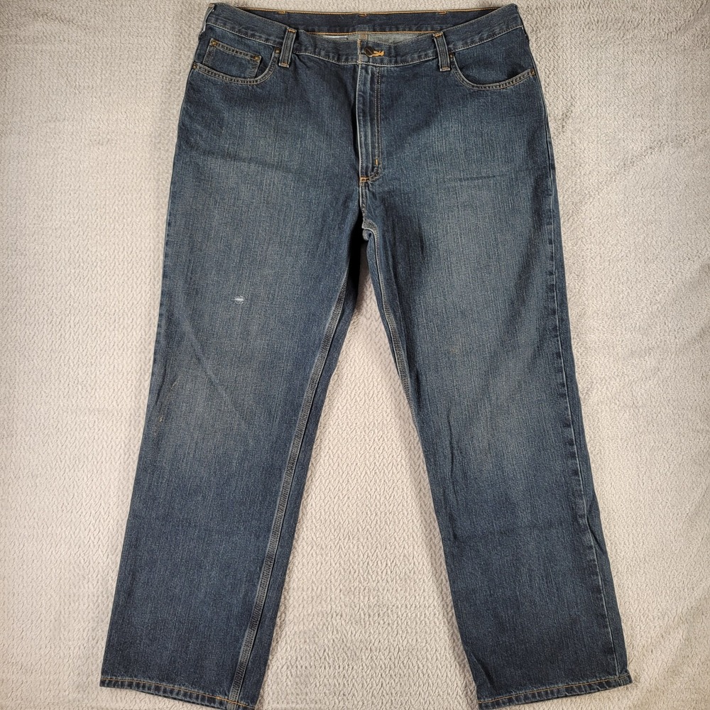 carhartt relaxed fit distressed dark blue jeans size 42X32
